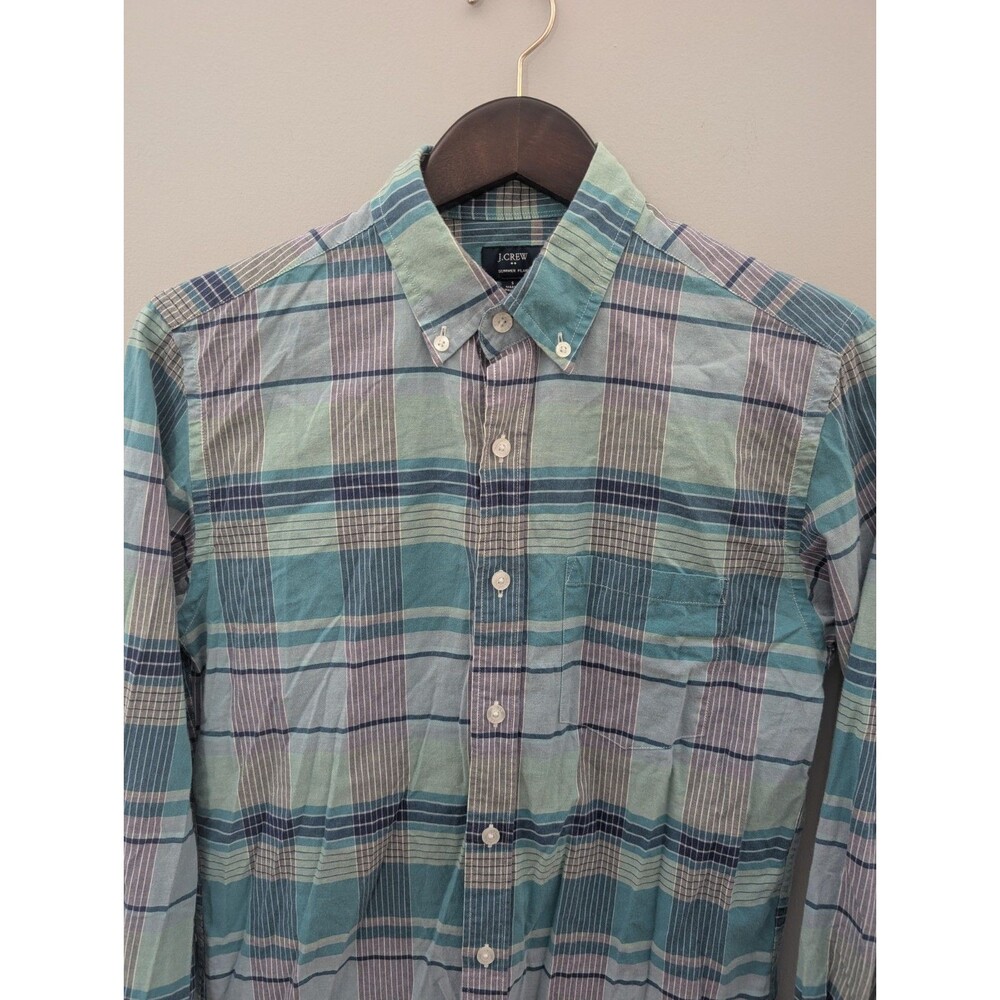 J Crew Men's Shirt Small Pastel Blue Summer Plaid Long Sleeve Button Down #40732